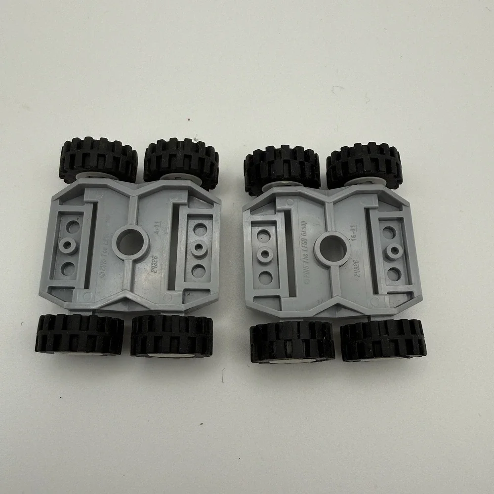 2 LEGO Light Bluish Gray Vehicle Base 3x4x2/3 Wheels Black & White Rims 24326 - Picture 3 of 4